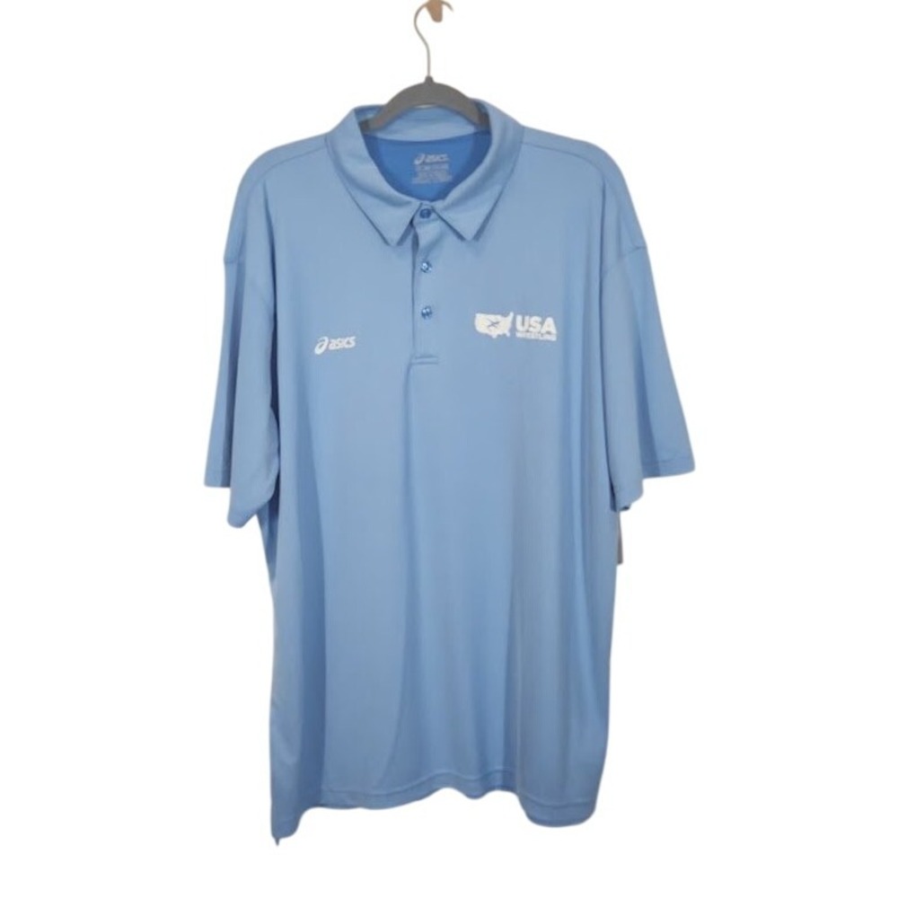 Asics‎ USA Wrestling Polo Shirt Mens Blue Short Sleeve - 2XL